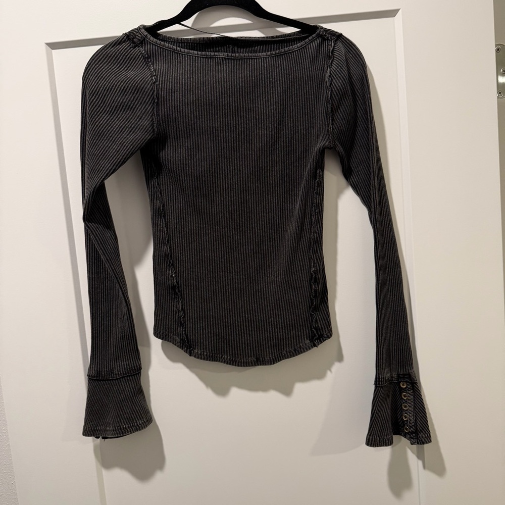 We The Free Charcoal Ribbed Long Sleeve Top - Picture 3 of 6